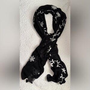 Elegant Black and White Floral Scarf